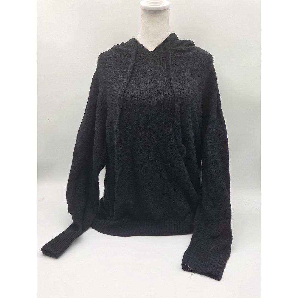 Love Ellie Women's M Black Knit Hooded Sweater Drawstring Pullover 101-657